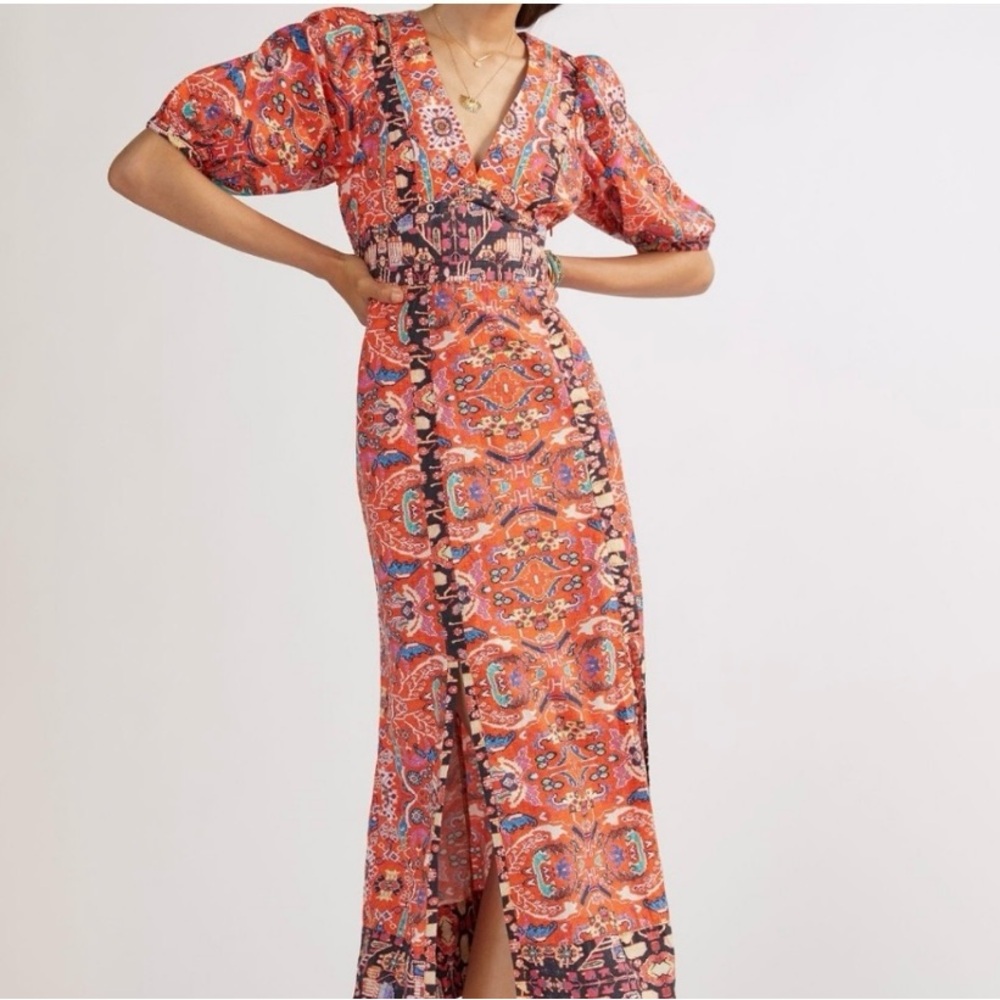 Anthropologie Floral Red orange Maxi Dress
